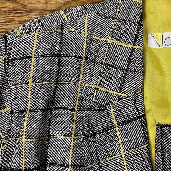 Laurel By Escada Jacket Linen Wool Grey Glen Plaid Yellow Academia Blazer - Picture 5 of 16